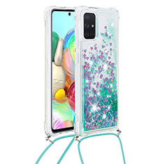Custodia Silicone Cover Morbida Bling-Bling con Cinghia Cordino Mano S03 per Samsung Galaxy A71 5G Verde