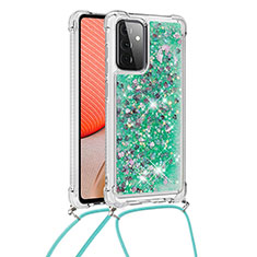 Custodia Silicone Cover Morbida Bling-Bling con Cinghia Cordino Mano S03 per Samsung Galaxy A72 4G Verde