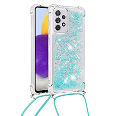 Custodia Silicone Cover Morbida Bling-Bling con Cinghia Cordino Mano S03 per Samsung Galaxy A73 5G Cielo Blu