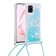 Custodia Silicone Cover Morbida Bling-Bling con Cinghia Cordino Mano S03 per Samsung Galaxy A81 Cielo Blu