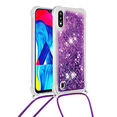 Custodia Silicone Cover Morbida Bling-Bling con Cinghia Cordino Mano S03 per Samsung Galaxy M10 Viola