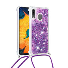 Custodia Silicone Cover Morbida Bling-Bling con Cinghia Cordino Mano S03 per Samsung Galaxy M10S Viola