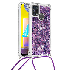 Custodia Silicone Cover Morbida Bling-Bling con Cinghia Cordino Mano S03 per Samsung Galaxy M21s Viola