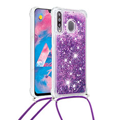 Custodia Silicone Cover Morbida Bling-Bling con Cinghia Cordino Mano S03 per Samsung Galaxy M30 Viola