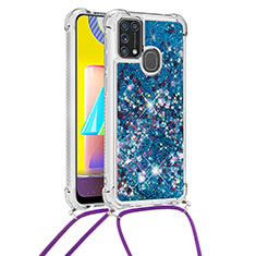 Custodia Silicone Cover Morbida Bling-Bling con Cinghia Cordino Mano S03 per Samsung Galaxy M31 Prime Edition Blu