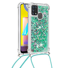 Custodia Silicone Cover Morbida Bling-Bling con Cinghia Cordino Mano S03 per Samsung Galaxy M31 Prime Edition Verde