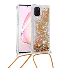 Custodia Silicone Cover Morbida Bling-Bling con Cinghia Cordino Mano S03 per Samsung Galaxy Note 10 Lite Oro