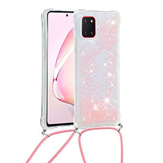 Custodia Silicone Cover Morbida Bling-Bling con Cinghia Cordino Mano S03 per Samsung Galaxy Note 10 Lite Rosa