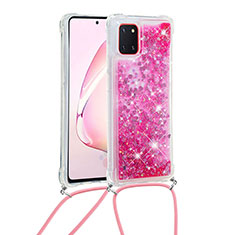 Custodia Silicone Cover Morbida Bling-Bling con Cinghia Cordino Mano S03 per Samsung Galaxy Note 10 Lite Rosa Caldo