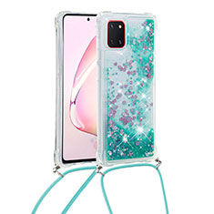 Custodia Silicone Cover Morbida Bling-Bling con Cinghia Cordino Mano S03 per Samsung Galaxy Note 10 Lite Verde