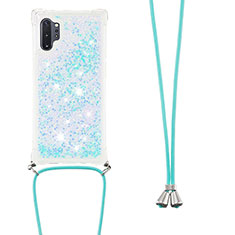 Custodia Silicone Cover Morbida Bling-Bling con Cinghia Cordino Mano S03 per Samsung Galaxy Note 10 Plus 5G Cielo Blu