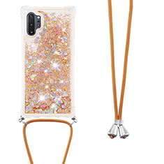 Custodia Silicone Cover Morbida Bling-Bling con Cinghia Cordino Mano S03 per Samsung Galaxy Note 10 Plus 5G Oro