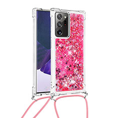 Custodia Silicone Cover Morbida Bling-Bling con Cinghia Cordino Mano S03 per Samsung Galaxy Note 20 Ultra 5G Rosa Caldo