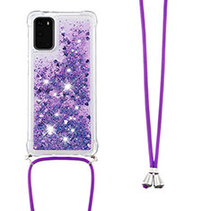 Custodia Silicone Cover Morbida Bling-Bling con Cinghia Cordino Mano S03 per Samsung Galaxy S20 5G Viola