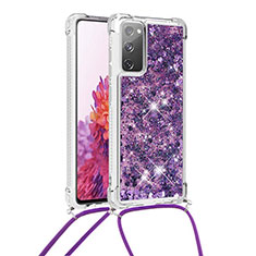Custodia Silicone Cover Morbida Bling-Bling con Cinghia Cordino Mano S03 per Samsung Galaxy S20 FE 5G Viola