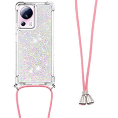 Custodia Silicone Cover Morbida Bling-Bling con Cinghia Cordino Mano S03 per Xiaomi Civi 2 5G Rosa