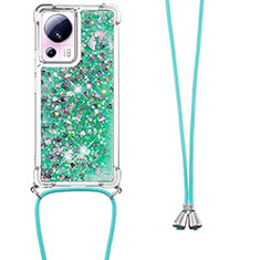 Custodia Silicone Cover Morbida Bling-Bling con Cinghia Cordino Mano S03 per Xiaomi Civi 2 5G Verde