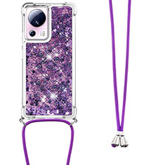 Custodia Silicone Cover Morbida Bling-Bling con Cinghia Cordino Mano S03 per Xiaomi Civi 2 5G Viola