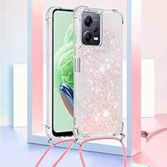 Custodia Silicone Cover Morbida Bling-Bling con Cinghia Cordino Mano S03 per Xiaomi Poco X5 5G Rosa