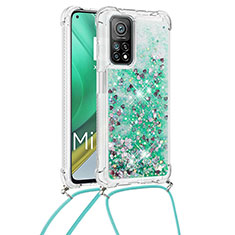 Custodia Silicone Cover Morbida Bling-Bling con Cinghia Cordino Mano S03 per Xiaomi Redmi K30S 5G Verde