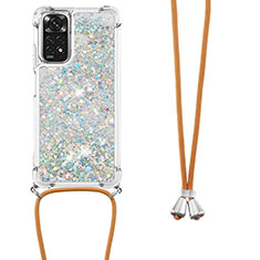 Custodia Silicone Cover Morbida Bling-Bling con Cinghia Cordino Mano YB1 per Xiaomi Redmi Note 11 4G (2022) Argento