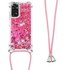 Custodia Silicone Cover Morbida Bling-Bling con Cinghia Cordino Mano YB1 per Xiaomi Redmi Note 11 4G (2022) Rosa Caldo