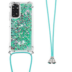 Custodia Silicone Cover Morbida Bling-Bling con Cinghia Cordino Mano YB1 per Xiaomi Redmi Note 11 4G (2022) Verde