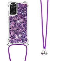 Custodia Silicone Cover Morbida Bling-Bling con Cinghia Cordino Mano YB1 per Xiaomi Redmi Note 11 4G (2022) Viola