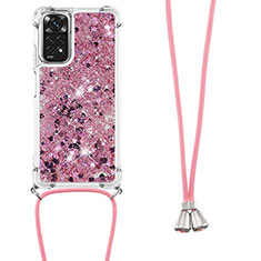 Custodia Silicone Cover Morbida Bling-Bling con Cinghia Cordino Mano YB1 per Xiaomi Redmi Note 11S 4G Lavanda