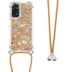 Custodia Silicone Cover Morbida Bling-Bling con Cinghia Cordino Mano YB1 per Xiaomi Redmi Note 11S 4G Oro