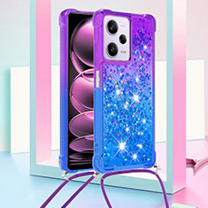 Custodia Silicone Cover Morbida Bling-Bling con Cinghia Cordino Mano YB1 per Xiaomi Redmi Note 12 Pro 5G Viola