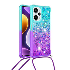 Custodia Silicone Cover Morbida Bling-Bling con Cinghia Cordino Mano YB1 per Xiaomi Redmi Note 12 Turbo 5G Cielo Blu