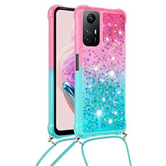 Custodia Silicone Cover Morbida Bling-Bling con Cinghia Cordino Mano YB1 per Xiaomi Redmi Note 12S Rosa