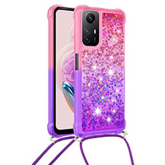 Custodia Silicone Cover Morbida Bling-Bling con Cinghia Cordino Mano YB1 per Xiaomi Redmi Note 12S Rosa Caldo