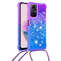 Custodia Silicone Cover Morbida Bling-Bling con Cinghia Cordino Mano YB1 per Xiaomi Redmi Note 12S Viola