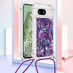 Custodia Silicone Cover Morbida Bling-Bling con Cinghia Cordino Mano YB2 per Google Pixel 8a 5G Viola