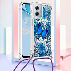 Custodia Silicone Cover Morbida Bling-Bling con Cinghia Cordino Mano YB2 per Motorola Moto G 5G (2023) Blu