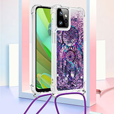 Custodia Silicone Cover Morbida Bling-Bling con Cinghia Cordino Mano YB2 per Motorola Moto G Power 5G (2023) Viola