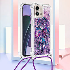 Custodia Silicone Cover Morbida Bling-Bling con Cinghia Cordino Mano YB2 per Motorola Moto G Stylus (2023) 5G Viola