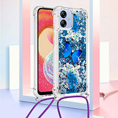 Custodia Silicone Cover Morbida Bling-Bling con Cinghia Cordino Mano YB2 per Samsung Galaxy A04 4G Blu