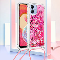 Custodia Silicone Cover Morbida Bling-Bling con Cinghia Cordino Mano YB2 per Samsung Galaxy A04 4G Rosa Caldo