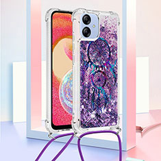 Custodia Silicone Cover Morbida Bling-Bling con Cinghia Cordino Mano YB2 per Samsung Galaxy A04 4G Viola