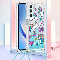 Custodia Silicone Cover Morbida Bling-Bling con Cinghia Cordino Mano YB2 per Samsung Galaxy A24 4G Cielo Blu