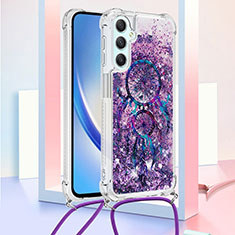 Custodia Silicone Cover Morbida Bling-Bling con Cinghia Cordino Mano YB2 per Samsung Galaxy A25 5G Viola