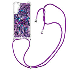 Custodia Silicone Cover Morbida Bling-Bling con Cinghia Cordino Mano YB2 per Samsung Galaxy A34 5G Viola