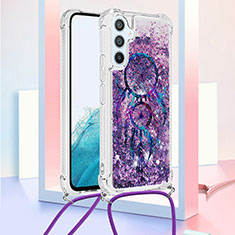 Custodia Silicone Cover Morbida Bling-Bling con Cinghia Cordino Mano YB2 per Samsung Galaxy Quantum4 5G Viola