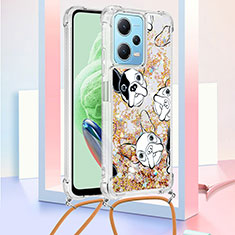 Custodia Silicone Cover Morbida Bling-Bling con Cinghia Cordino Mano YB2 per Xiaomi Poco X5 5G Oro