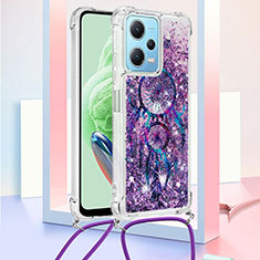 Custodia Silicone Cover Morbida Bling-Bling con Cinghia Cordino Mano YB2 per Xiaomi Poco X5 5G Viola