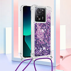 Custodia Silicone Cover Morbida Bling-Bling con Cinghia Cordino Mano YB2 per Xiaomi Redmi K60 Ultra 5G Viola