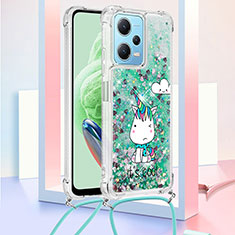 Custodia Silicone Cover Morbida Bling-Bling con Cinghia Cordino Mano YB2 per Xiaomi Redmi Note 12 5G Verde